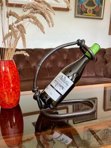 Vintage 20th Century Cast Iron Metal Brutalist Sculpture Bottle Holder Wine Rack