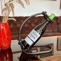 Vintage 20th Century Cast Iron Metal Brutalist Sculpture Bottle Holder Wine Rack