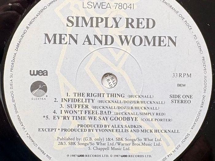 Simply Red - Men and Women. Very rare Yugoslavian pressing. Plays like brand new. With cover in nice condition and printed inner sleeve. Exotic and collectable release for little money.