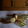 Vintage Monet Gold Plate Crystal Jelly Belly Hummingbird Brooch and Box Image 4