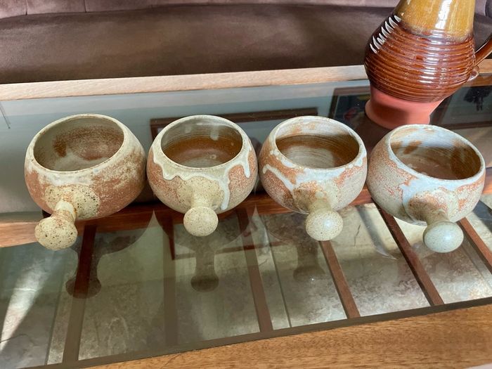 Rare Youghal Irish Studio Pottery Soup Bowls with Handles Japandi