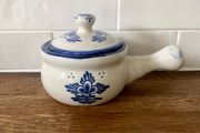 Vintage Blue White Ceramic Soup Crock Bowl