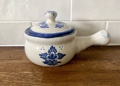 Vintage Blue White Ceramic Soup Crock Bowl