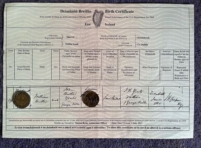 W.B. Yeats - Irish Writer - Birth Certificate
