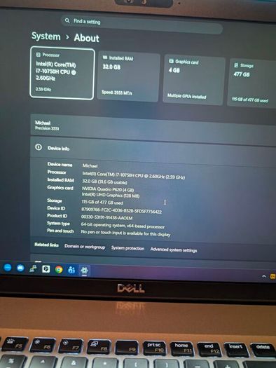 Laptop Dell Prescision 3551 i7/32gb ram/512 ssd