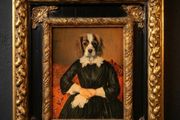 Unusual Vintage Dog Portrait in a beautiful heavy ornate Gold gilt frame