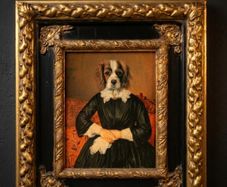 Unusual Vintage Dog Portrait in a beautiful heavy ornate Gold gilt frame