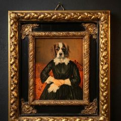 Unusual Vintage Dog Portrait in a beautiful heavy ornate Gold gilt frame