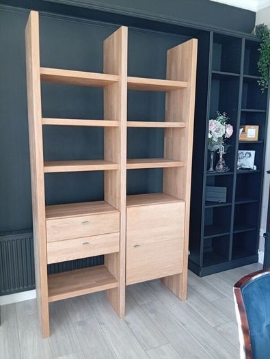 solid oak display cabinet with drawers