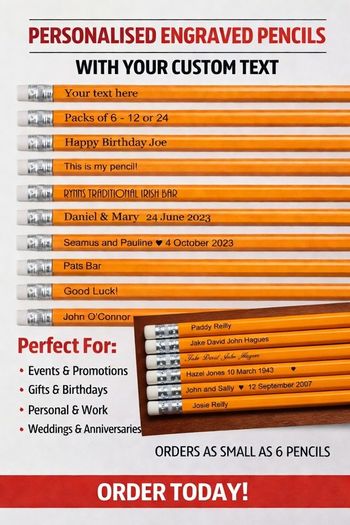 Personalised Engraved Pencils Pack 6,12 or 24.- 10+ Free postage