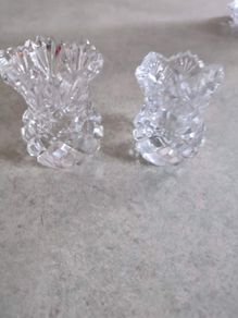 Set 2 Lead Crystal Bud Vase Toothpick Holder Zajecar Yugoslavia