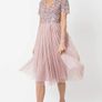 Maya Frosted Pink V Neckline Embellished Midi Dress Image 4