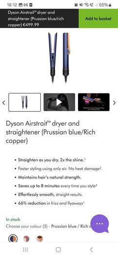 hairDyson Airstrait dryer and straightener (Prussian blue/Rich copper)