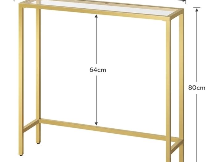 Tempered Glass Sofa Table, Gold Slim Hallway Table, 75 x 22 x 80 cm, for Living Room, Entryway, Hallway, Metal Frame, Sturdy, Gold