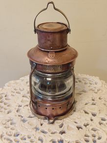 Antique Anchor Ship's Copper And Brass Lantern