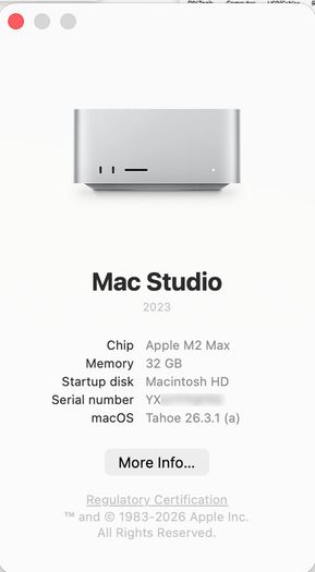 Apple Mac Studio M2 Max-12C CPU-30C GPU - 512GB SSD-32 GB RAM with AppleCare until 25 February 2027
