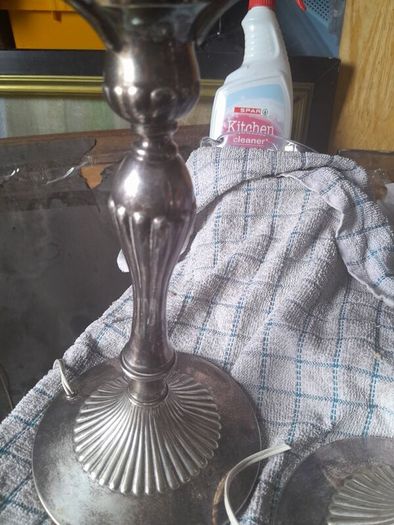 vintage pair of silver plate lamps