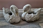 Mid-century pair of painted concrete swan planters