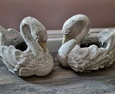 Mid-century pair of painted concrete swan planters