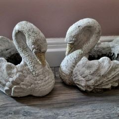 Mid-century pair of painted concrete swan planters