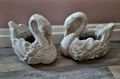 Mid-century pair of painted concrete swan planters