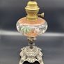 Antique Victorian Oil Lamp cast iron base 19th century hand painted glass Image 3