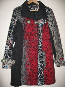 Multi-Colour Embroidered Wool Mix Coat with Pockets L
