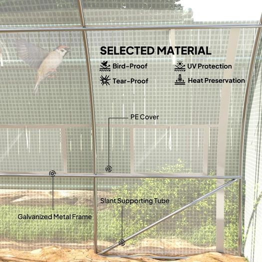 4 x 3 x 2 m Polytunnel Greenhouse w/ Roll-up Side Walls, Steel Frame Walk-in Grow House Tent w/ Zippered Door and 8 Windows and Reinforced Cover for Garden and Backyard, White