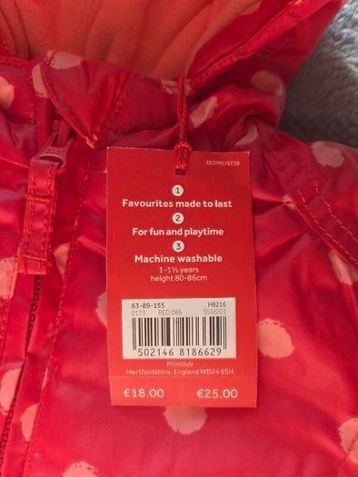 Mini Club Red Polka Dot Fleece-Lined Hooded Raincoat/Winter Coat