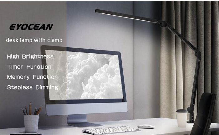 EYOCEAN Desk LED Laptop Lamp, with Clamp, Eye-Care Desk Lamp for Home Office Dimmable