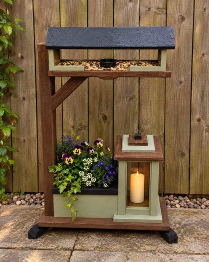 Garden Planter With Bird Feeder & Watering Station