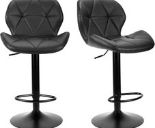 Bar Stools Set of 2 Bar Chairs,Modern Height Adjustable Kitchen Stools With Backs, Swivel Faux Leather Kitchen Island Chairs(All Black)