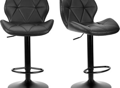 Bar Stools Set of 2 Bar Chairs,Modern Height Adjustable Kitchen Stools With Backs, Swivel Faux Leather Kitchen Island Chairs(All Black)