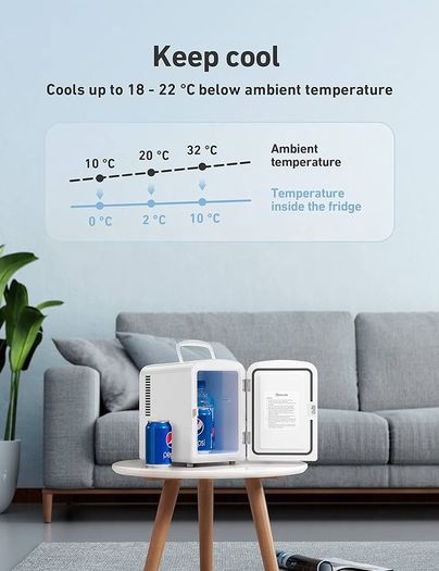 NEW SALE | Mini Fridge 4 Litre, 6 Can Portable AC+DC Power Cooler & Warmer, for Bedrooms, Cars, Offices; Skincare, Makeup, Cosmetics, Food