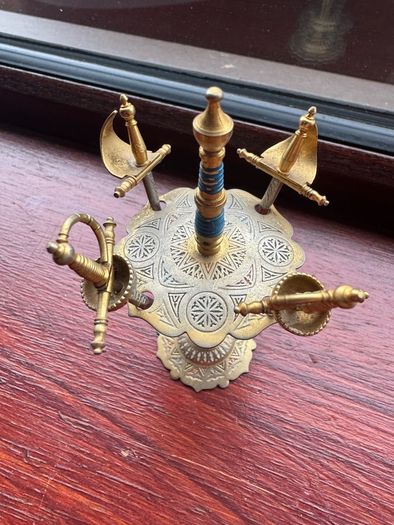 Toledo Swords Cocktail Stick Set of 4 Mini Skewers Brass Vintage  10cm Tall