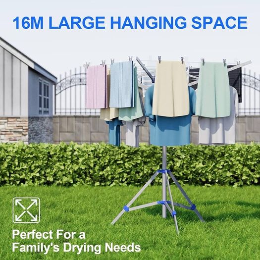 NEW SALE | Rotary Washing Line Foldable | 4 Arms 16M Large Drying Area | Free Standing Aluminium Camping Clothes Airer