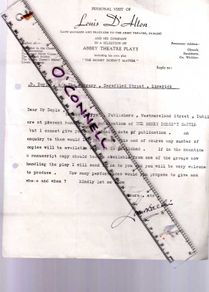Letter By Louis D'alton - (late Manager & Producer Of The Abbey Theatre Dublin)