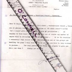 Letter By Louis D'alton - (late Manager & Producer Of The Abbey Theatre Dublin)