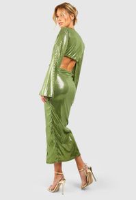 BOOHOO Sequin Flare Sleeve Cut Out Midaxi Dress Size 12!