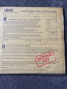 UB40 Unemployment Benefit Attendance Card 33