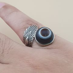Lot Of 2 Vintage Suliemani Eye Agate Brass Rings
