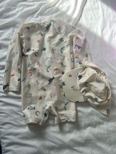 baby swimsuit and hat