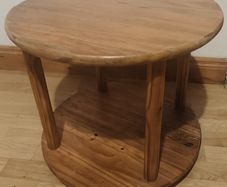 round wooden table with wheels