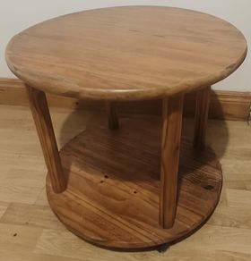 round wooden table with wheels