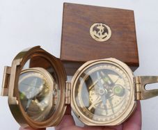 Vintage Stanley London Brunton  Brass Nautical Compass with Wooden Box