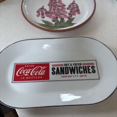 Major Clearance- A bundle- Judy Greene, Coco Cola Plate, Carnival Vintage Glass, Portmeirion Oil / Vinegar Bottle, Sophie Allport Fine Bone China  Bone China Spoon Rest, Olive Oil bottle, Wedgewood Saucer, Delrio Salado Hand Painted Napkin Holder