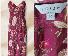 Vintage Y2K floral linen midi dress Made in UK by Jigsaw size 8-10