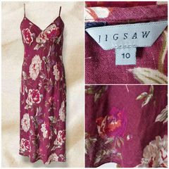 Vintage Y2K floral linen midi dress Made in UK by Jigsaw size 8-10
