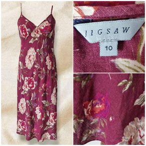 Vintage Y2K floral linen midi dress Made in UK by Jigsaw size 8-10