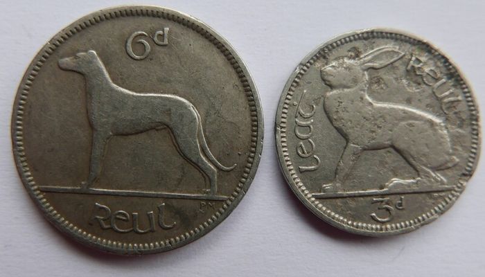 Vintage Irish Sixpence 1928 and 3 Pence 1933